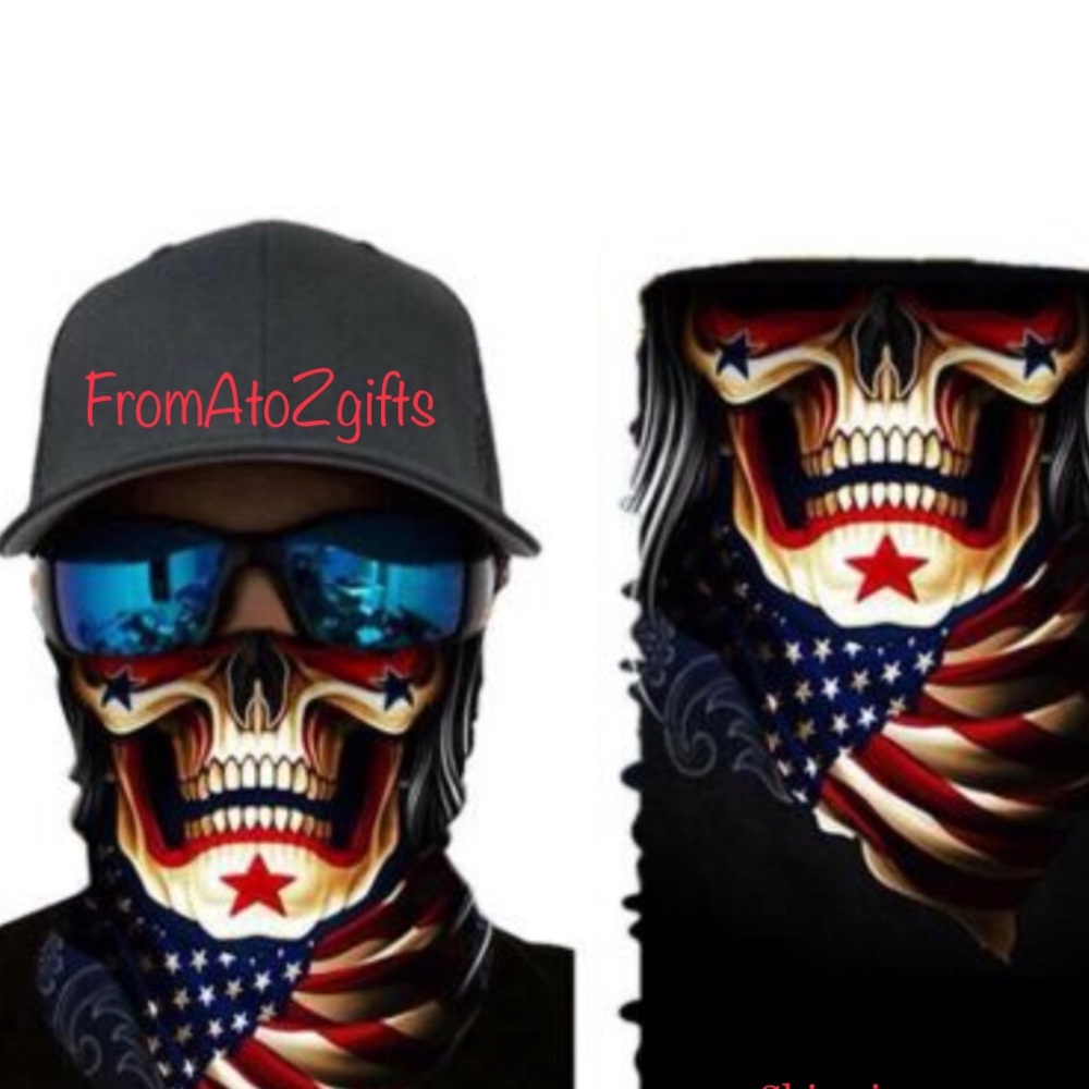 Stars & Stripes Skull 16 n 1 Neck Gaiter Face Cover Dust Mask Biker Rag